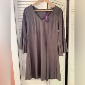Grey/Mauve faux suede flowy dress 12/14 NWT